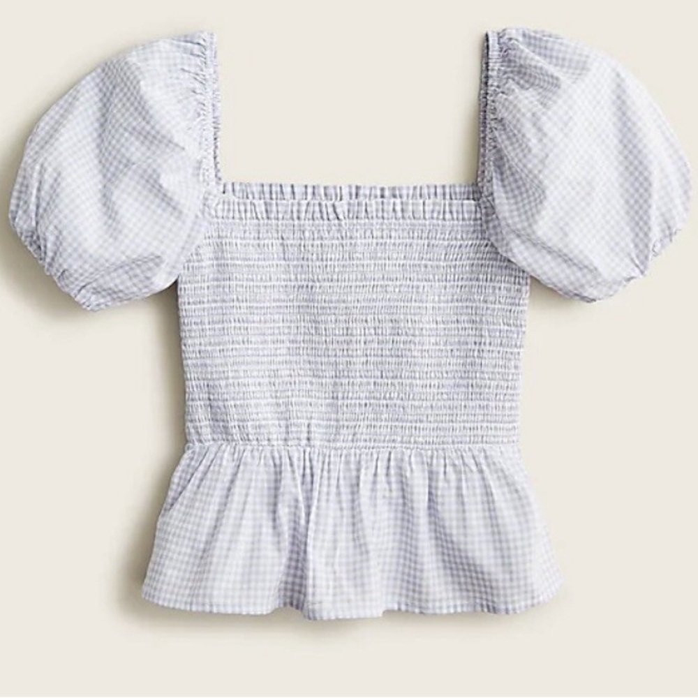 J.Crew smocked violet top in gingham